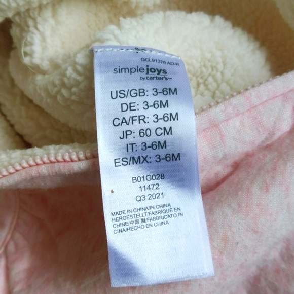 simple joys pink sherpa lined zip-up hoodie sweatshirt 3-6 months baby girl - Picture 6 of 9